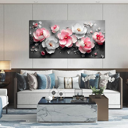 HUBOSKN Flower Canvas Wall Art for Living Room - Pink and White Room Decor for Women - Girls Bedroom Wall Decor Size 29" x 59"