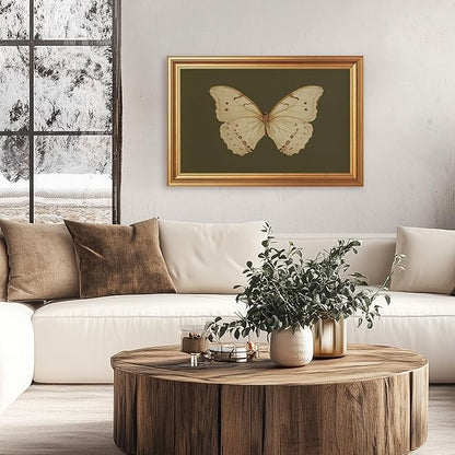 JLTULT Gold Frame White Butterfly Wall Art Print on Dark Green Background, Vintage Framed Wall Decor for Living Room, Bedroom, Office 16x24 Inch Fade-Resistant Print Easy to Hang