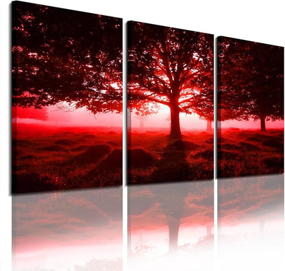 EPHANY Red Trees Canvas Wall Art Art - Red Tree Painting 3 piece/set Framed Wall Picture Canvas Print Framed Picture Painting for Room Home Decorations (A-3pcs,12"x16"x3pcs)