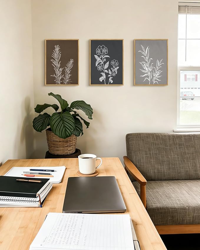 Drsoum Botanical Boho Vintage Flower Wall Art Framed Retro Floral Prints Wildflower Neutral Rustic Bohemain Artwork Kitchen Living Room Ready to Hang 11x14in Natural Framed