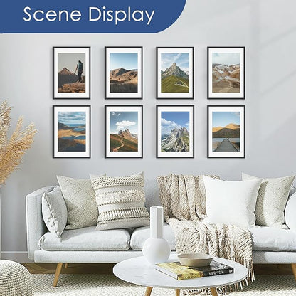 PEALSN 12x17 Picture Frame Set of 6, Display Pictures 10x14 with Mat or 12x17 without Mat for Wall Mounting or Table Top, Photo Frames Collage for Wall Decor, Black.