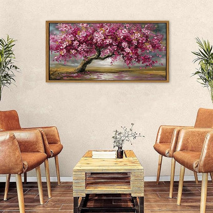 Framed Red Pink Tree Wall Art Tree of Life Picture for Living Room Colorful Flower Wall Decor Abstract Nature Scenery Texture Prints Canvas Painting Watercolor Artwork Bedroom Kitchen Decoration 24x48