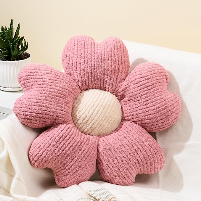 Sioloc Flower Throw Pillow, Fun Daisy Pillow, 19.7" Pink Flower Pillow Cute Decorative Seat Cushion Aesthetic Flower Plush Pillows for Bed Floor Couch Chair