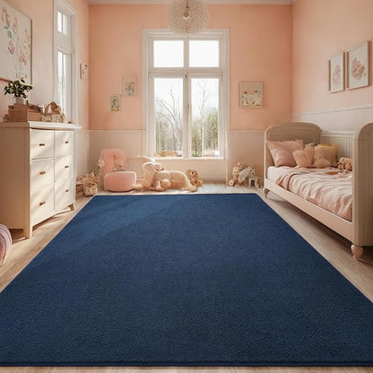 Rugs for Bedroom Living Room, 5x7 ft Navy Blue Area Rug, Washable Memory Foam Indoor Carpet, Modern Aesthetic Minimalist Non-Slip Carpets for Boys Girls Adults Home Decor
