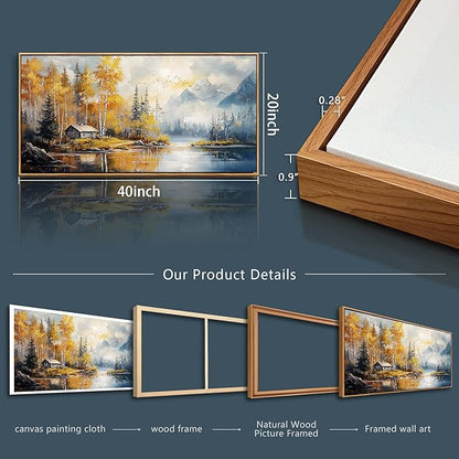ZUITINGHUA Canvas Wall Art For Living Room Wood Framed Large Wall Decor For Office Bedroom Decorations Lake Scenery Paintings Autumn Landscape Wall Pictures Artwork Modern Home Decor 20x40 In