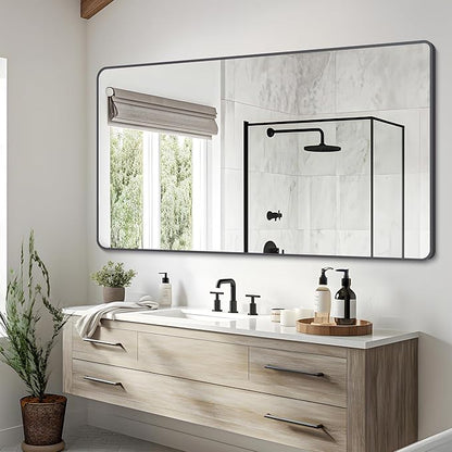 DESBING 30" x 60"Bathroom Mirror, Matte Black Wall Mirror with Metal Frame, Decorative Rectangular Vanity Mirror for Bedroom Bathroom Living Room Entryway (Horizontal)