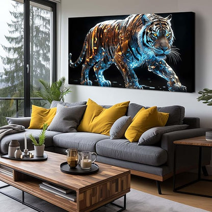 Ouzzlie Tiger Art Wall Decor for Living Room Modern Black Canvas Picture Gold Wall Art for Bedroom Office Large Artwork Print 29" x 59"