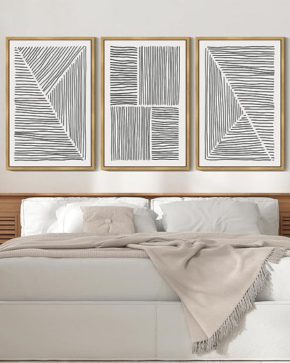 Drsoum Mid-Century Modern Framed Wall Art Large 24x36in Minimalist Abstract Boho Black Line Wall Decor Geometric Artwork Kitchen Dining Room Black Framed