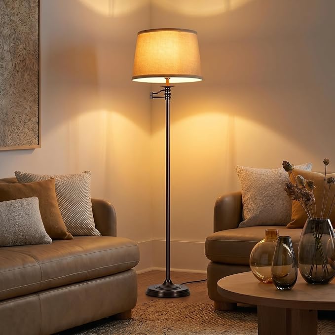 Brightech Caden LED Floor lamp, Great Living Room Décor, Tall Lamp With Swing Arm, Classic Lamp for Living Rooms & Offices, Industrial Standing Lamp for Bedroom Reading - Bronze