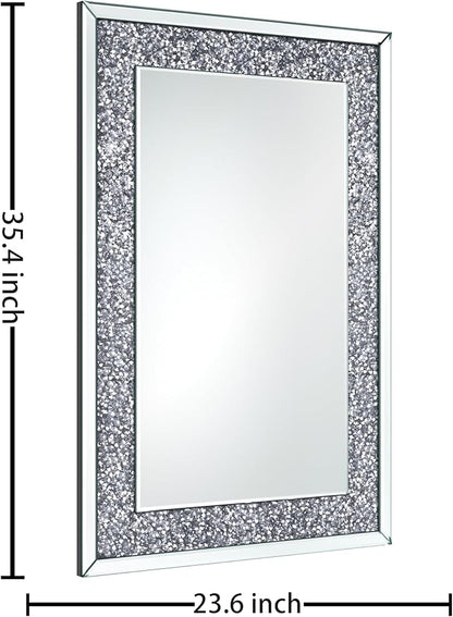 Crystal Crush Diamond Mirror-24x36 Silver Mirror, Gorgeous Wall Mirror, Rectangle Mirrors for Wall Bathroom, Bedroom, Dining Room and Living Room
