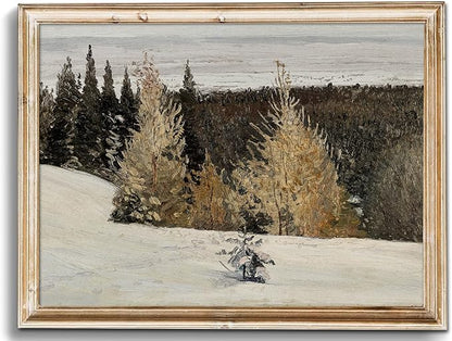 uniro Vintage Wall Art Prints - Vintage Christmas Print Winter Landscape Oil Painting, Rustic Tree Forest Christmas Picture Wall Decor, Retro Muted Snowy Landscape Holiday Wall Decor, Xmas Decor for Bedroom Bathroom Living Room Christmas Holiday Decor(...