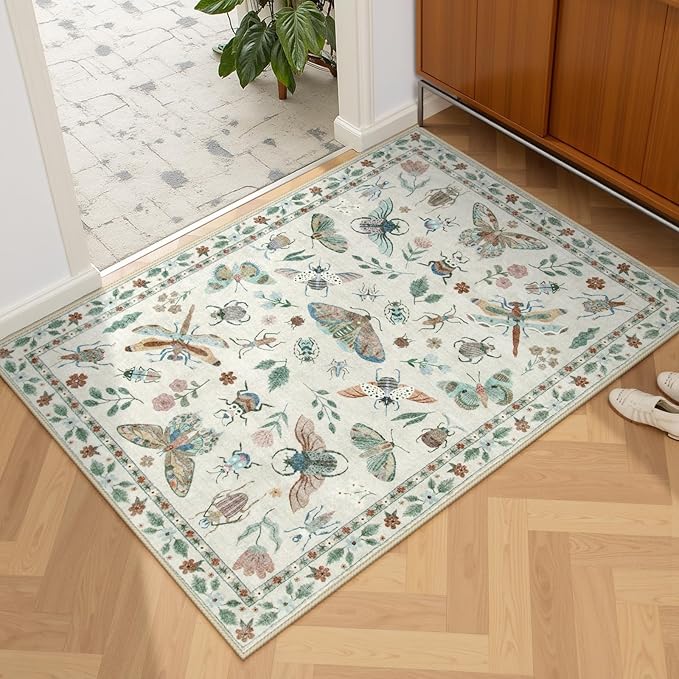 Lahome Insect Entryway Rug, 2X3 Soft Washable Kitchen Rug Non-Slip, Ultra-Thin Door Mat Indoor Entrance Stain Resistant Small Throw Carpet for Bathroom Bedroom Vionnet(2x3ft,Beige)