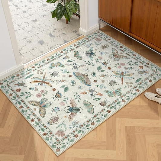 Lahome Insect Entryway Rug, 2X3 Soft Washable Kitchen Rug Non-Slip, Ultra-Thin Door Mat Indoor Entrance Stain Resistant Small Throw Carpet for Bathroom Bedroom Vionnet(2x3ft,Beige)