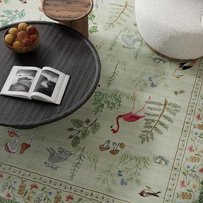 6x9 Area Rugs for Living Room: Washable Rug Vintage Bedroom Rugs Stain Resistant Non Slip Low Pile Soft Lightweight Carpet for Kitchen Dining Room Farmhouse Nursery Kids Room Indoor