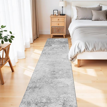 RUUGME Washable Runner Rug 2x8: Abstract Hallway Runners Non-Slip Low Pile Rugs for Kitchen Entryway Laundry Stain Resistant Ultra Thin Soft Carpet for Newlyweds Dorm Modern Home Decor (2X8 Grey)