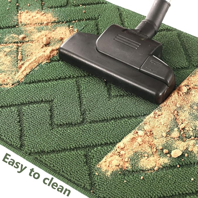 hicorfe Kitchen Runner Rugs and Mats Sets,2 Pieces Absorbent Non-Slip Kitchen Rug,Comfort Kitchen Mat for Floor,Washable for Kitchen,Hallway,Office,Sink,Laundry(20"x59"+20"x32",Green)