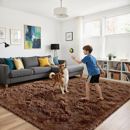 Soft Runner Rugs for Bedroom, Brown 2x6 Area Rugs Fluffy Rug Shag Area Rug Carpet, Bedside Rug for Living Room Bedroom Kids Room Home Decor