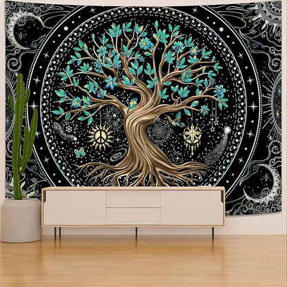 Lunerfex Tree of Life Tapastry Butterfly Moon Tapastry Flower Tree Tapestries Mandala Wall Hanging for Bedroom and Living Room Decor 36×48 Inches