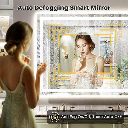 Briivue 48x38 Inch LED Bathroom Mirror with Lights, Backlit & Front Lit, Anti-Fog Lighted Bathroom Vanity Mirror for Wall, Memory Function, Dimmable, HD Tempered Glass, Shatter-Proof