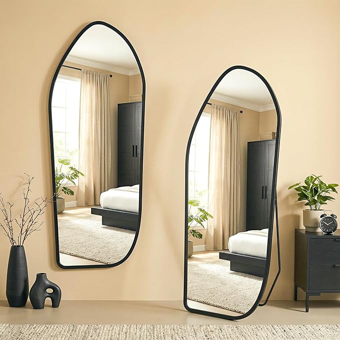 Suidia Full Length Mirror, Oversized Floor Mirror with Solid Wood Frame, Large Standing Mirror for Bedroom Living Room, Wood Art Style, Black, 68" L x 26" W