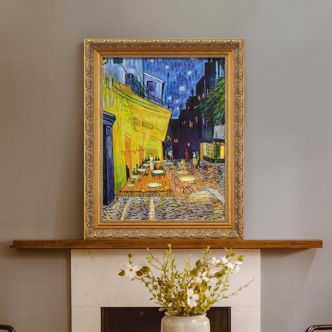 Wood Canvas Frame for 12x16 Oil Paintings, Finished 12x16 Gold Ornate Frame for Personalized Art Prints Fine Artwork Gallery Wall Decoration (No Glass & Backboard)