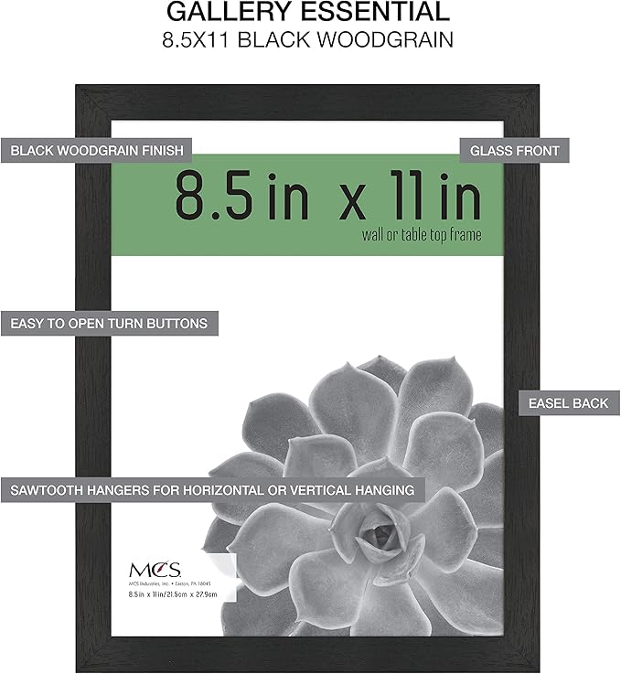 MCS Gallery Essential 8.5x11 Diploma Frame Set for Gallery Wall, Black Picture Frame for Documents, Awards & Certificates (6-Pack)