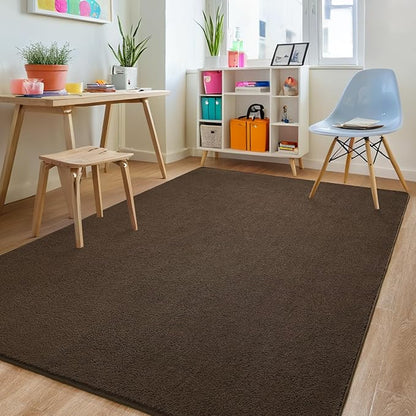 Dark Brown Rugs for Living Room Bedroom, 4x6 Feet Modern Area Rug, Non Slip Bedside Indoor Floor Carpet, Washable Carpets for Kids Girls Boys Baby Teen Dorm Nursery Home Decor