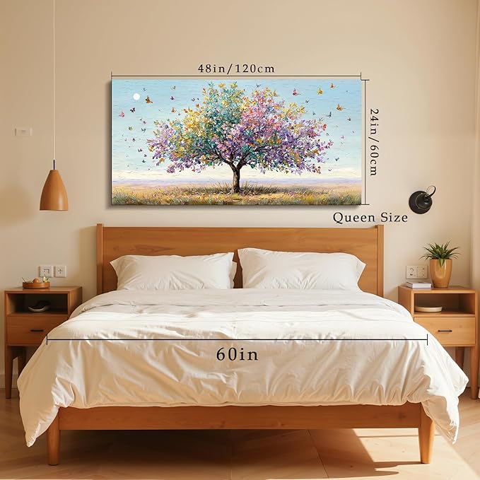 SERIMINO Large Wall Art, Tree of Life Wall Art, Modern Art Wall Decor, Landscape Tree Painting Canvas Prints, Colorful Pictures for Living Room Bedroom Hallway Office House Decorations 24"x48"