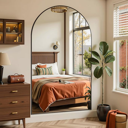 Full Length Mirror, 72"x44" Arched Full Body Mirror, Floor Mirrors with Stand, Body Mirrors Standing Hanging Leaning Against Wall,Aluminum Frame Mirrors for Bedroom Cloakroom,Living Room,Black