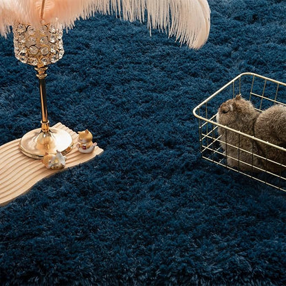 Andecor Shag Area Rug for Living Room, 6x9 Feet Navy Blue Soft Fluffy Indoor Plush Throw Rugs for Bedroom Girls Kids Room Nursery Dorm Home Decor Carpet