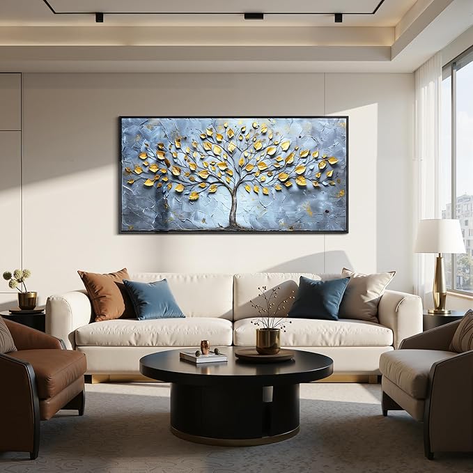 SERIMINO Oversized Wall Art, Tree of Life Wall Art, Modern Wall Decor, Abstract Framed Art Prints, Blue Black Tree Pictures, Elegant Large Paintings for Living Room Dining Room Office Hotel 29"x57"