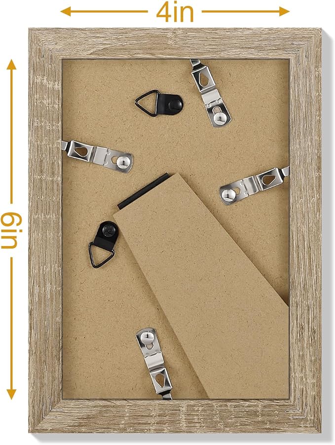 Vittanly 4x6 Picture Frames Set of 9, Display 3.5x5 Pictures with Mat or 4x6 without Mat, Photo Frames for Wall or Tabletop with Plexiglass, Engineered Wood, Light Wood