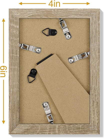 Vittanly 4x6 Picture Frames Set of 9, Display 3.5x5 Pictures with Mat or 4x6 without Mat, Photo Frames for Wall or Tabletop with Plexiglass, Engineered Wood, Light Wood