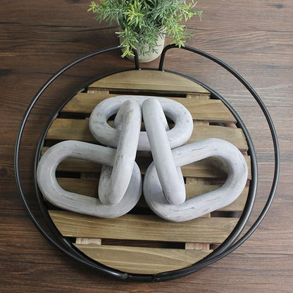CVHOMEDECO. Rustic Wood Chain Link Decor Farmhouse Hand Carved Wood Link for Home, Wall, Table or Shelf décor Accents (Distressed Grey)