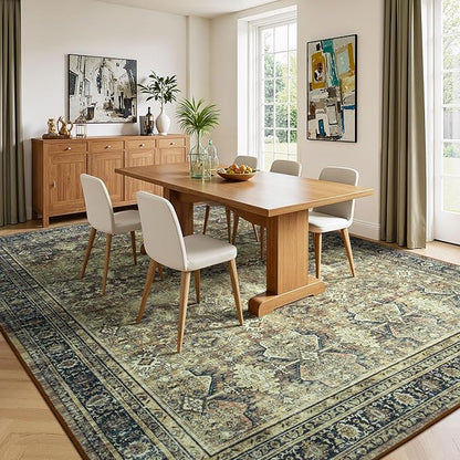 Lessymo Washable Area Rug for Living Room,8x10 Dark Brow Large Rugs with Non-Slip Backing,Soft Boho Carpets for Bedroom Dining Room Nursery Home Office