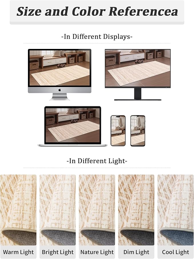 Miukiki 2x6 Hallway Runner Rug Moroccan Washable Kitchen Rug Non Slip Indoor Floor Kitchen Runner Rug Foldable Carpet for Bathroom Laundry Room with Low Pile(Beige,2'x6')