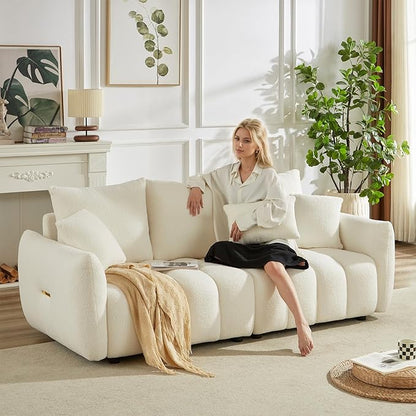 Antetek Teddy Sofa Set for Living Room, 2 Pieces Modern Deep Seat Oversized 3-Seater Cloud Boucle Couch for Bedroom, Office, Apartment, Furniture Set, 78-inch, Beige (2 Pieces)