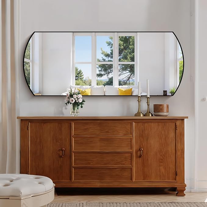 COFENY Bathroom Mirror, 24x60 Inch Black Oval Wall Mounted Mirror with Thin Metal Frame, Large Modern Bathroom Vanity Mirrors for Over Sink, Entryway, Living Room, Bedroom