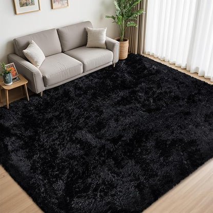 6x9 Area Rug for Living Room:Ultra Soft Fluffy Shag Black Rugs,Large Fuzzy Plush Indoor Non Slip Carpet Washable Rug for Bedroom Kids Nursery Office Dorm Modern Decor(Black 6'x9')