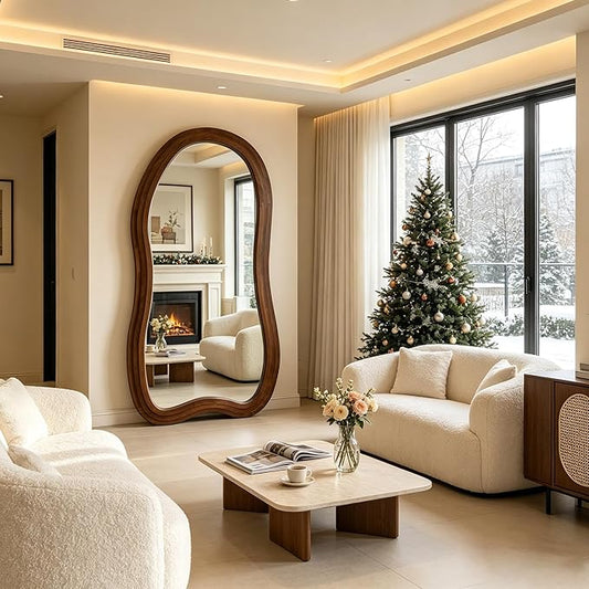 Irregular Full Length Mirror, 71"x33.5" Oversized Organic Floor Mirrors with Triple Layer Solid Wood Frame, Premium Asymmetrical Mirror for Living Room Entryway Cloakroom, Leaning/Hanging