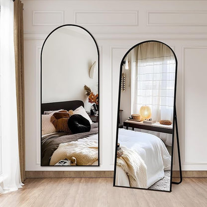 NicBex Arched Full Length Mirror with Stand, 57"x 20" Black Full Body Mirror, Aluminum Alloy Frame Floor Mirror, Free Standing Mirror, Wall-Mounted, for Bedroom Living Room