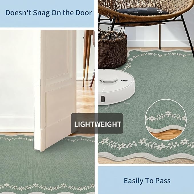 GarveeHome Round Area Rugs 6ft for Bedroom, Sage Green Washable Circle Rug Soft Non Slip Floral Print Floor Mat Leaves Carpet Indoor Thin Rug for Living Room Dining Room Playroom Nursery