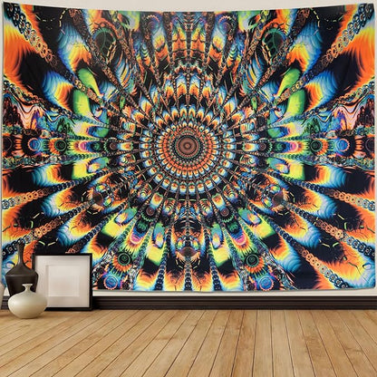 PRRPRR Blacklight Mandala Tapestry for Bedroom, UV Reactive Trippy Wall Tapestry, Bohemian Aesthetic Wall Art Decor for Adults Teens (Mandala Orange, 78"x59")