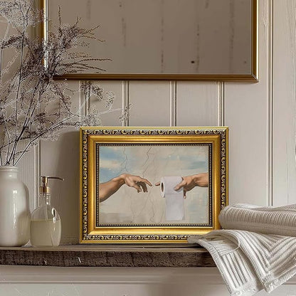 YD&YZY Gold Framed Vintage Funny Humor Bathroom Wall Art God Gives Toilet Paper Wall Decor Unique Art Painting Picture Print Whimsical Bathroom Restroom 8x10 inch Small Framed