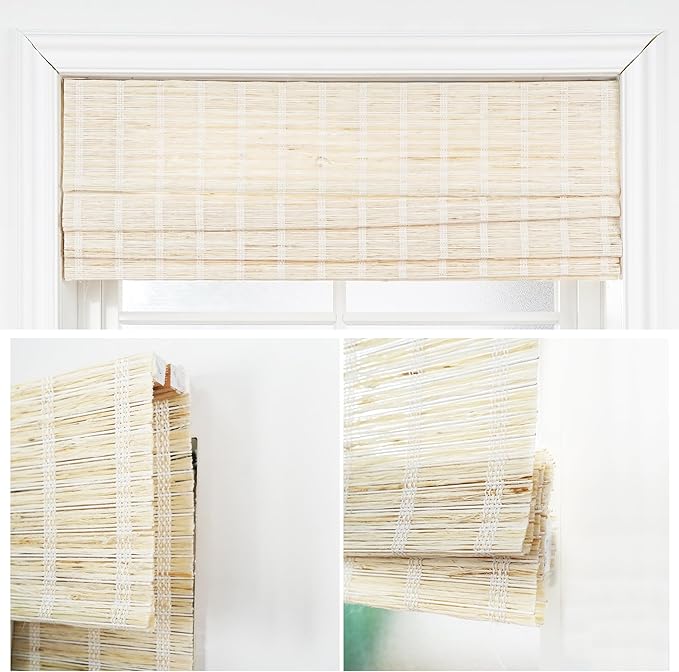 Motorized Bamboo Roman Shades, Motorized Blinds with Remote Compatible with Homekit, Alexa GoogleHome, Smart Wood Woven Shades for Indoor Windows, Customize, Shoregrass