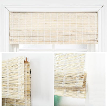 Motorized Bamboo Roman Shades, Motorized Blinds with Remote Compatible with Homekit, Alexa GoogleHome, Smart Wood Woven Shades for Indoor Windows, Customize, Shoregrass