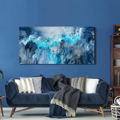 Mofutinpo Blue Wall Art Large Canvas Art | Modern Contemporary Wall Decor for Living Room, Bedroom, and Office | Serene Blue Abstract Masterpiece | Ready-to-Hang Home Decorations Artwork for Walls 24 ×48in