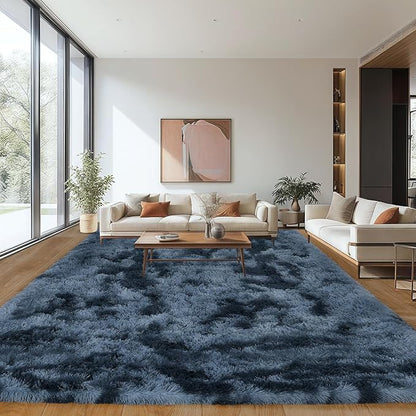 8x10 Area Rugs for Living Room Bedroom, Ultra Soft Fluffy Tie-Dyed Blue Grey Large Rug Carpet for Bedroom, Upgrade Non-Slip Fuzzy Shag Rugs for Nursery Boys Girls Kids Room Modern Indoor Home Decor