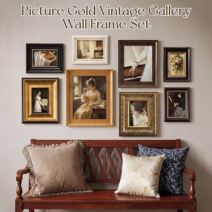 Lineshading 8 Pcs Picture Vintage Gallery Wall Frame Set Antique Resin Picture Frame Collage Including 8x10, 5x7, 4x6 Baroque Victorian for Wall Tabletop Display Ornate Country for Bedroom Living Room