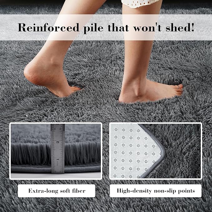 yongyangjuxin Fluffy Rug Shag Area Rug, Grey 10x14 Area Rugs for Bedroom, Super Soft Shag Rugs for Living Room Bedroom Kids Room Home Decor, Upgrade Anti-Skid Rectangular Fuzzy Rug